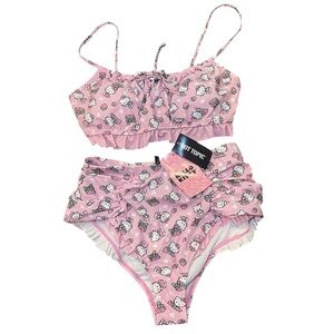 NWT Hot Topic Hello Kitty Small Strawberry Ruffle Swim Bikini Set